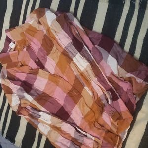 Plaid button up cotton blouse